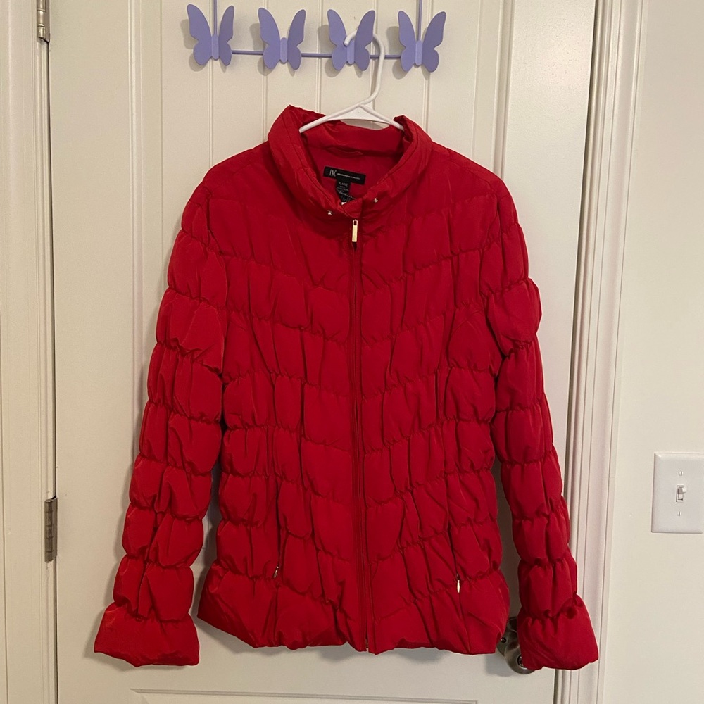 EUC INC International Concepts women’s red puffer zip winter coat jacket XL
